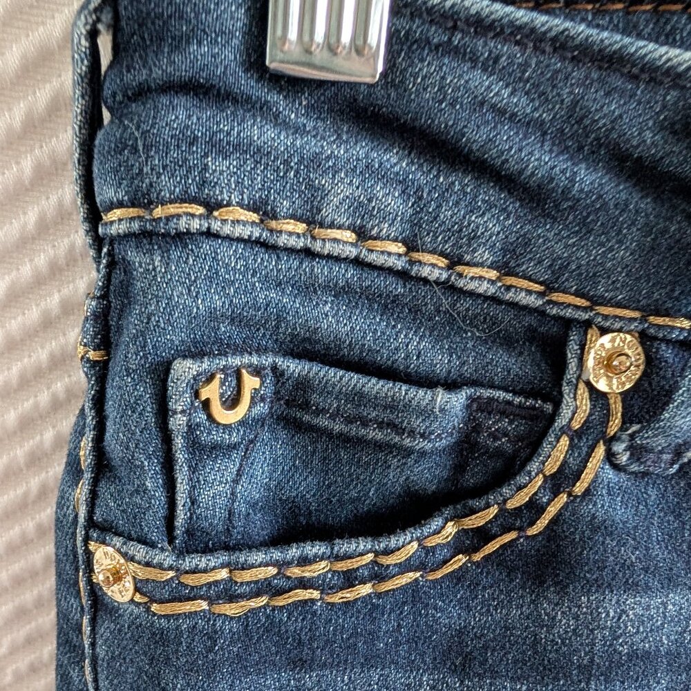 True Religion Halle Mid Rise Super Skinny Jeans Dark Blue Wash Size 24 Y2K Denim - Picture 5 of 12